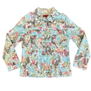 Joni B Women's Art-To-Wear Floral Embroidered Button-Up Shacket Size M. Coastal